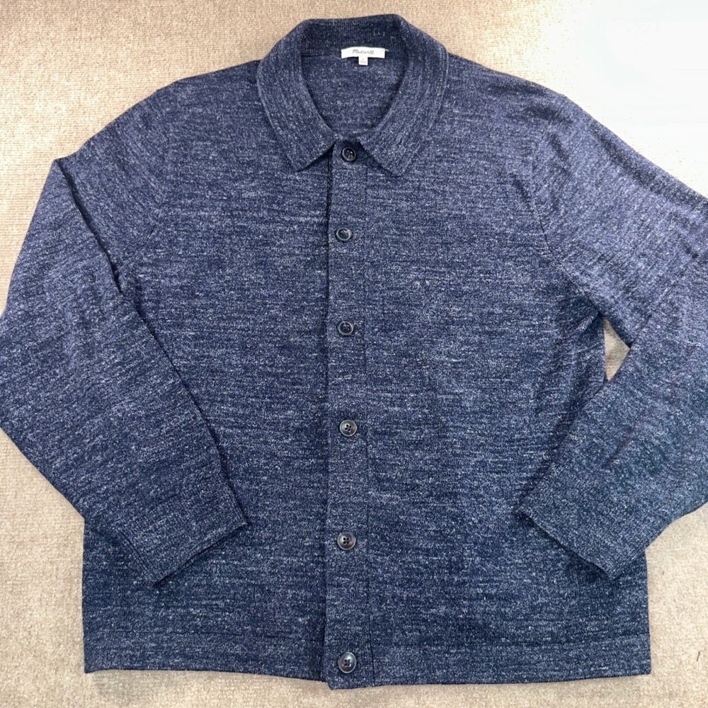 Madewell Mens Navy Marled Knit Chore Jacket Button Front Shirt Jacket Large